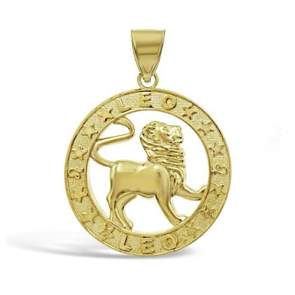 10k Yellow Gold Leo Pendant Zodiac Star Sign Charm 1.1 inch - Picture 1 of 3